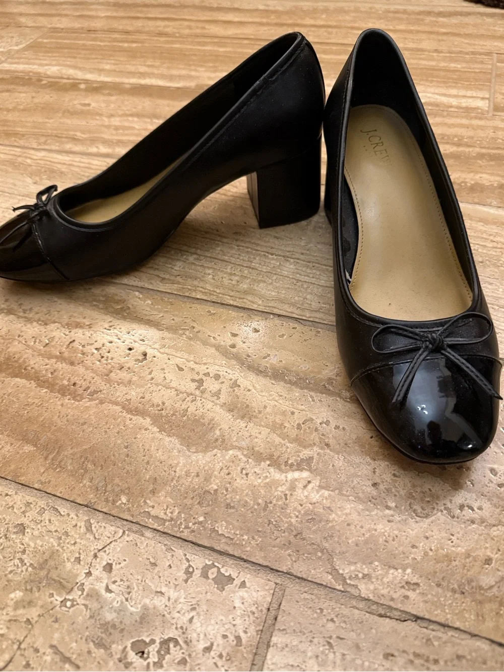 J.Crew Teagan Black Block Heel Ballet Pumps size 9.5